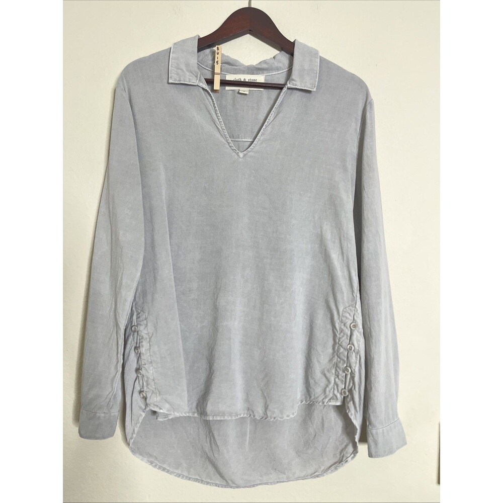Cloth & Stone Roll Tab Sleeve Button Side Detail V Neck Pop Over Blouse SZ S